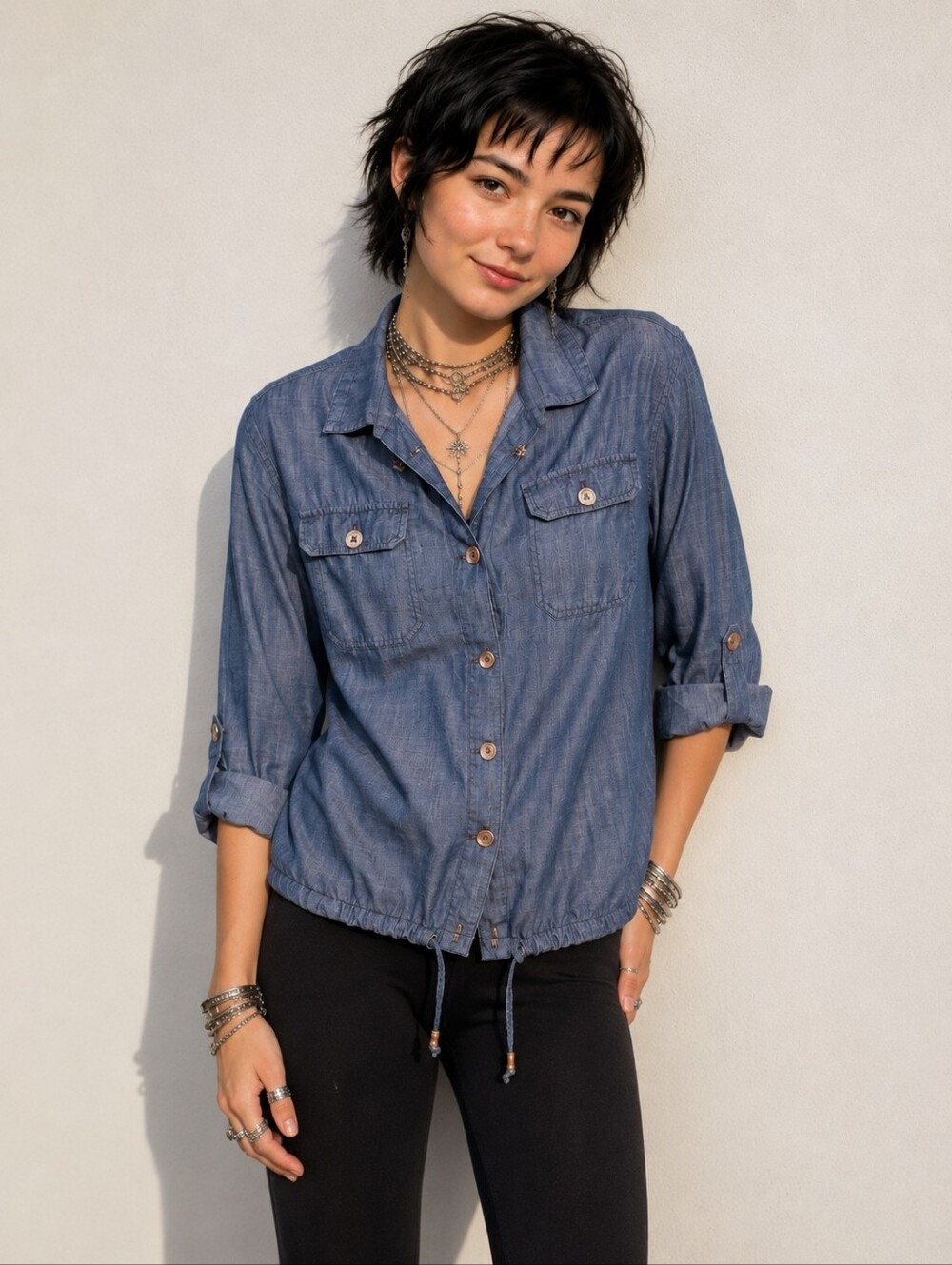 Chico's Utility Lyocell Chambray Button-down Shacket -Size 2 (US 12-14)
